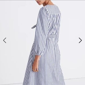 MADEWELL Blue White Shimmer Stripe Cutout Front Midi Dress size 4